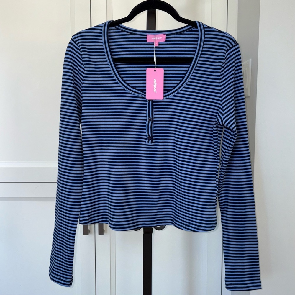 Edikted Y2K Blue Striped Long Sleeve Top Cotton Blend Size XL